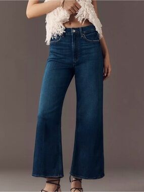 PAIGE Anessa High-Rise Crop Wide-Leg Jeans 24 Petite Dark Wash